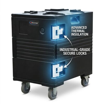 Commerciële horecaapparatuur 88L Geïsoleerde voedselpan drager Voorkantbelasting mobiele bedieningsstation casters