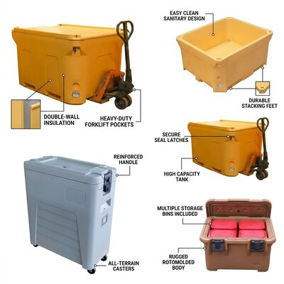 Voorladen 50L Geïsoleerde voedselcontainer met nylon slotjes Rotomolded Catering Box