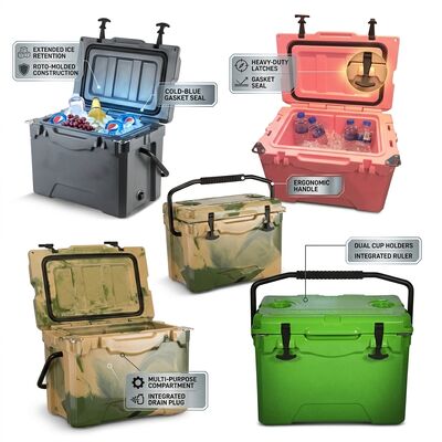 Draagbare 38L rotomolded koeler doos buitenshuis ijskast lekproof afvoer stekker familie picknick koeler