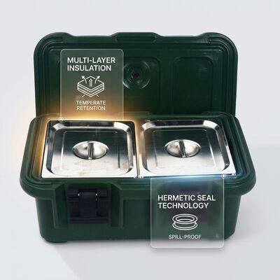 Gelede 30L Militaire Geïsoleerde Voedselcontainers Stapelbare Hete Voedseltransportbox Leger Catering