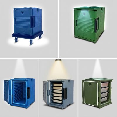 Rotomolded Food Carrier 90L Insulated Delivery Box GN Pan Storage Four Casters PE Cabinet 635x460x640mm