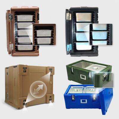 Front-Loading Insulated Food Carrier 120L Tall Cabinet Eight GN Pans Fold-Flat Door Four Casters 610x420x800mm