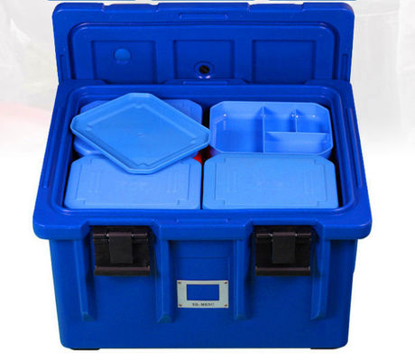 ISO-gecertificeerde voedselpanhouder met isolatie, 75L, nylon handvatten, vier wielen, LLDPE catering transportbox